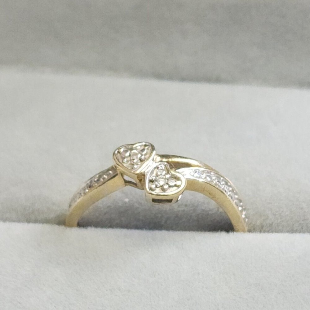10k Yellow Gold Double Heart Diamond Ring